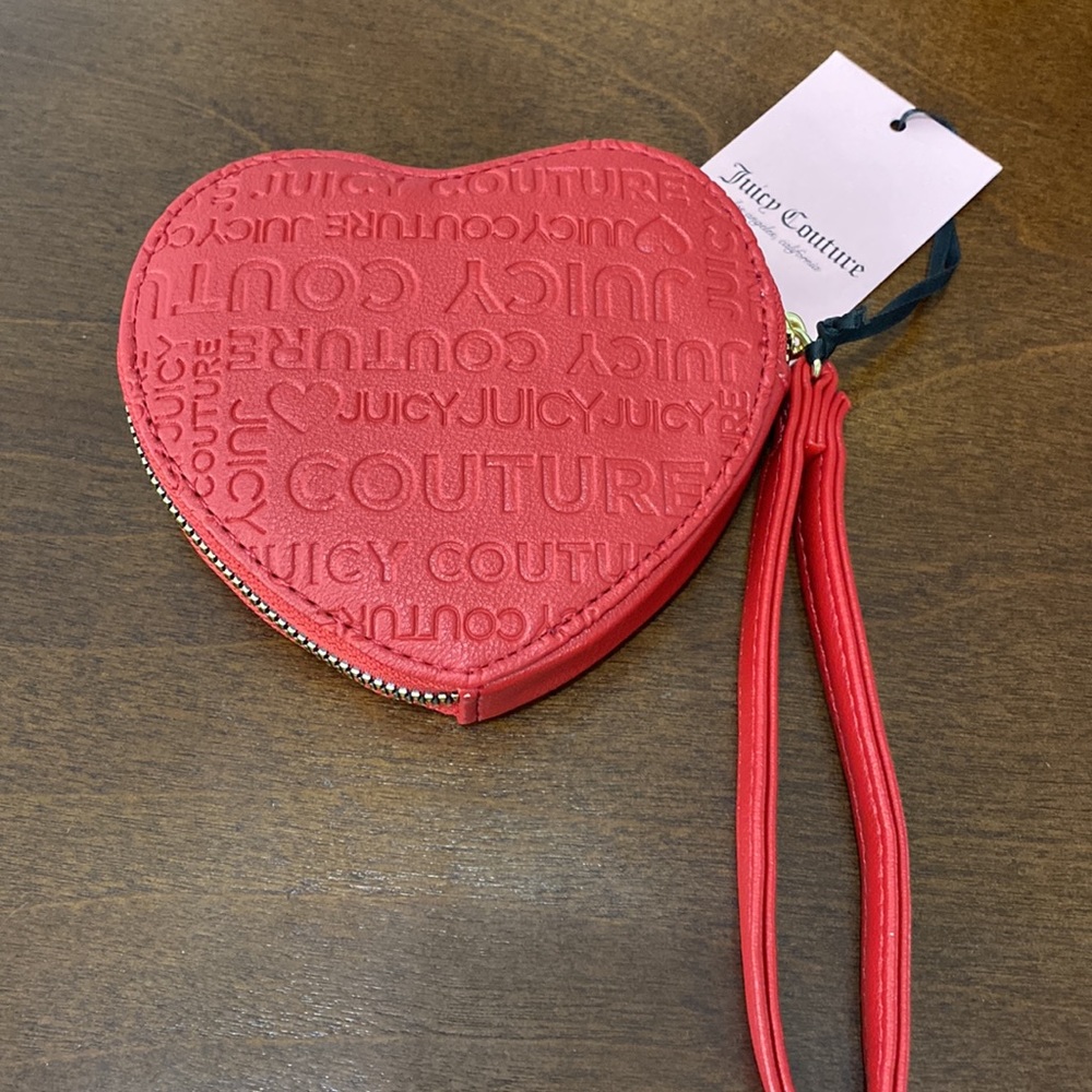 Juicy Couture scarlet red heart shaped faux leather wristlet mini bag 4.5x5x1 - Picture 4 of 8